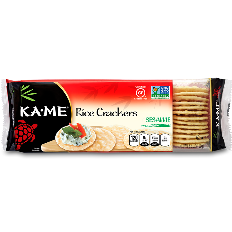 KAME - RICE CRACKERS - NON GMO - GLUTEN FREE - (Sesame) - 3.5oz	