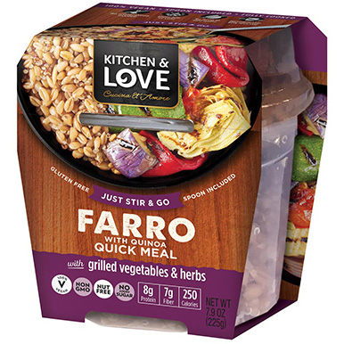 KITCHEN&LOVE - FARRO /W QUINOA QUICK MEAL - NON GMO - VEGAN - /w Grilled Vegetables & Herbs - 7.9oz