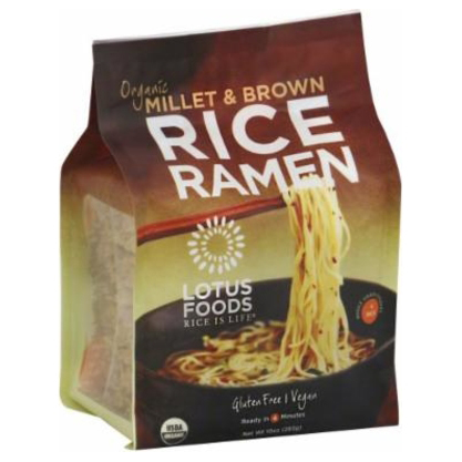 LOTUS FOODS - RICE RAMEN - GLUTEN FREE - VEGAN - ORGANIC (Millet & Brown) - 10oz (4PCK)