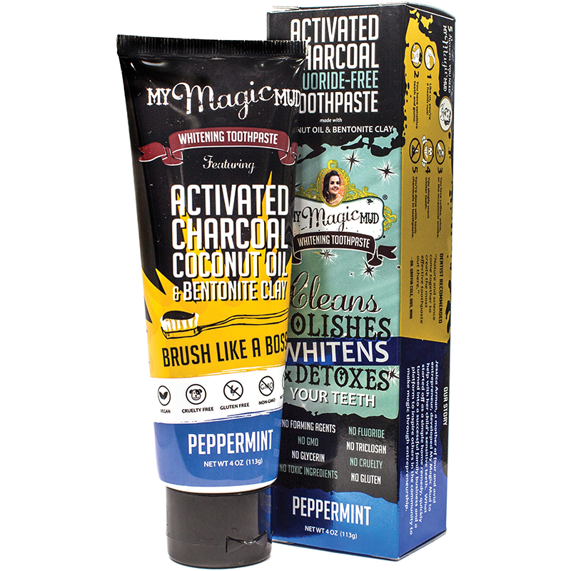 MY MAGIC MUD - ACTIVATED CHARCOAL TOOTHPASTE FOR POLISHES WHITENS & DETOXES - (Peppermint) - 4oz