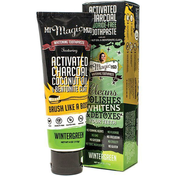 MY MAGIC MUD - ACTIVATED CHARCOAL TOOTHPASTE FOR POLISHES WHITENS & DETOXES - (Wintergreen) - 4oz