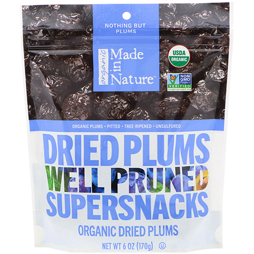 ORGANIC MADE IN NATURE - DRIED PLUMS WELL PRUNED SUPERSNACKS - 6oz