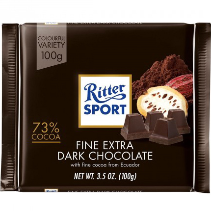 RITTER SPORT - DARK CHOCOLATE - (73% Fine Extra Dark) - 3.5oz