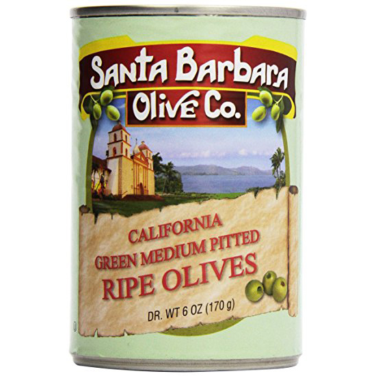 SANTA BARBARA OLIVE CO. - CALIFORNIA GREEN MEDIUM PITTED PIPE OLIVES - 6oz 