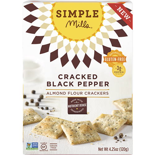SIMPLE MILLS - SPROUTED SEED CRACKERS -  NON GMO - GLUTEN FREE - (Cracked Black Pepper) - 4.25oz
