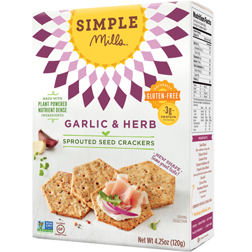 SIMPLE MILLS - SPROUTED SEED CRACKERS -  NON GMO - GLUTEN FREE - (Garlic & Herb) - 4.25oz