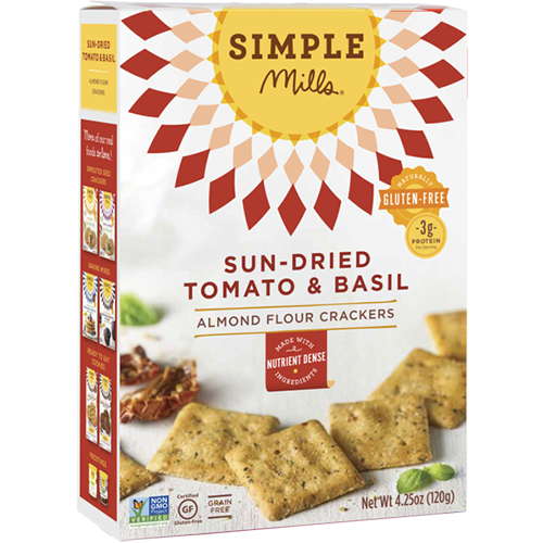 SIMPLE MILLS - SPROUTED SEED CRACKERS -  NON GMO - GLUTEN FREE - (Sun-Dried Tomato & Basil) - 4.25oz