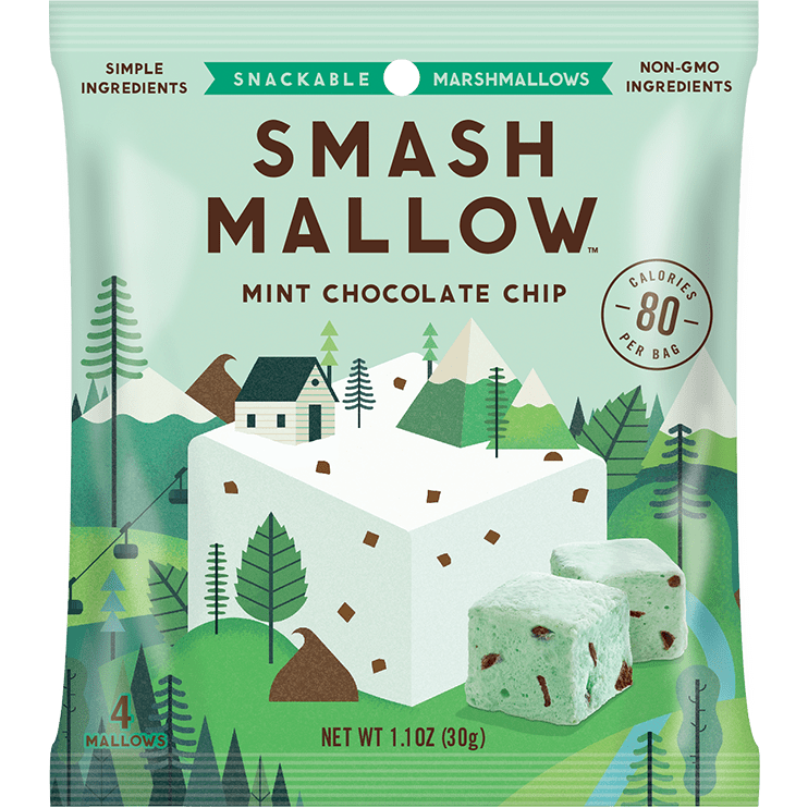 SMASH MALLOW - SNACKABLE MARSHMALLOWS - NON GMO - (Mint Chocolate Chip) - 1.1oz