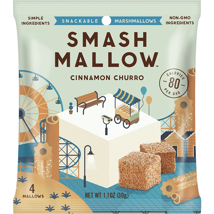 SMASH MALLOW - SNACKABLE MARSHMALLOWS - NON GMO - (Cinnamon Churro) - 1.1oz