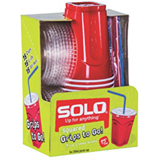 SOLO - 9oz SQUARED "GRIPS TO GO!" PLASTIC CUPS - (Red) - 15 CUPS