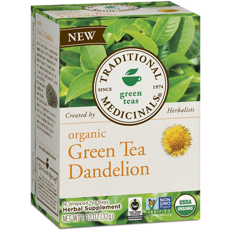 TRADITIONAL MEDICINALS - ORGANIC - NON GMO - (Green Tea Dandelion) - 16 Tea Bags