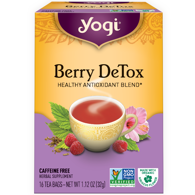 YOGI - HERBAL TEA CAFFEINE FREE - NON GMO - (Berry Detox) - 16 Tea Bags