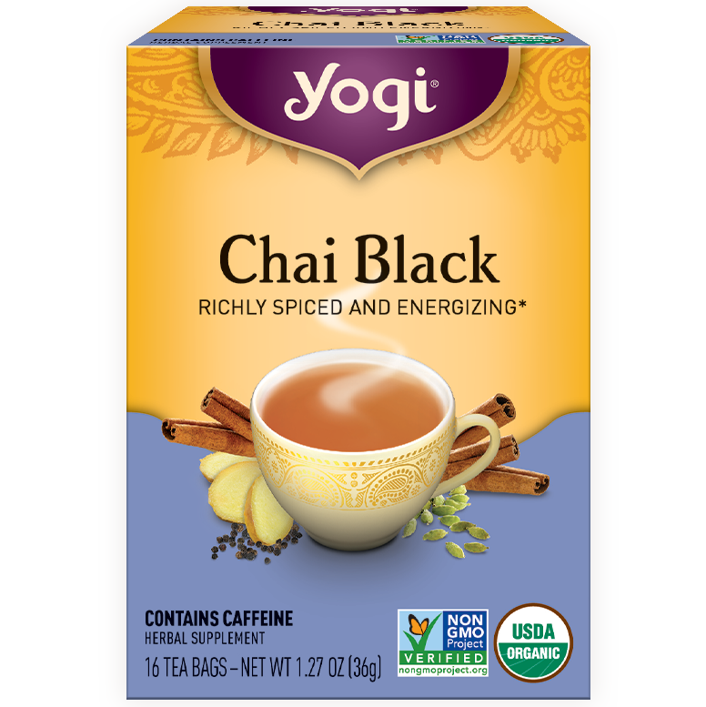 YOGI - HERBAL TEA CAFFEINE FREE - NON GMO - (Chai Black) - 16 Tea Bags