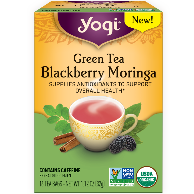 YOGI - HERBAL TEA CAFFEINE FREE - NON GMO - (Green Tea | Blackberry Moringa) - 16 Tea Bags