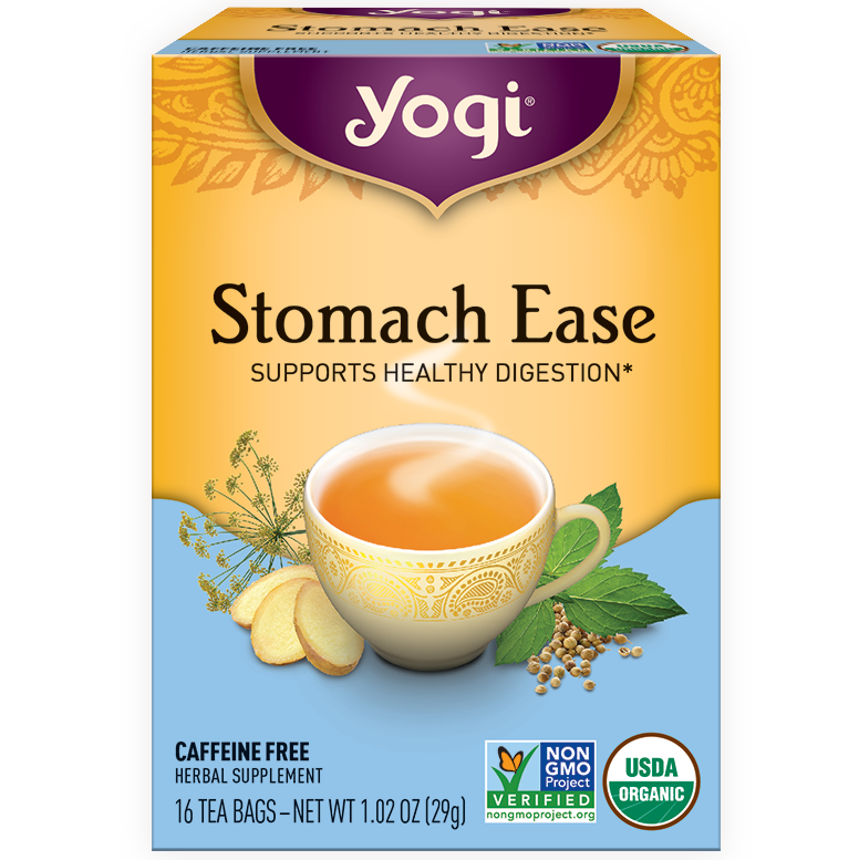 YOGI - HERBAL TEA CAFFEINE FREE - NON GMO - (Stomach Ease) - 16 Tea Bags