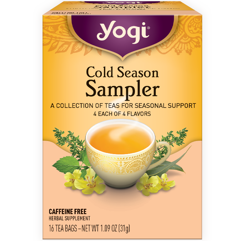 YOGI - HERBAL TEA CAFFEINE FREE - NON GMO - VEGAN - (Cold Season Sampler) - 16 Tea Bags