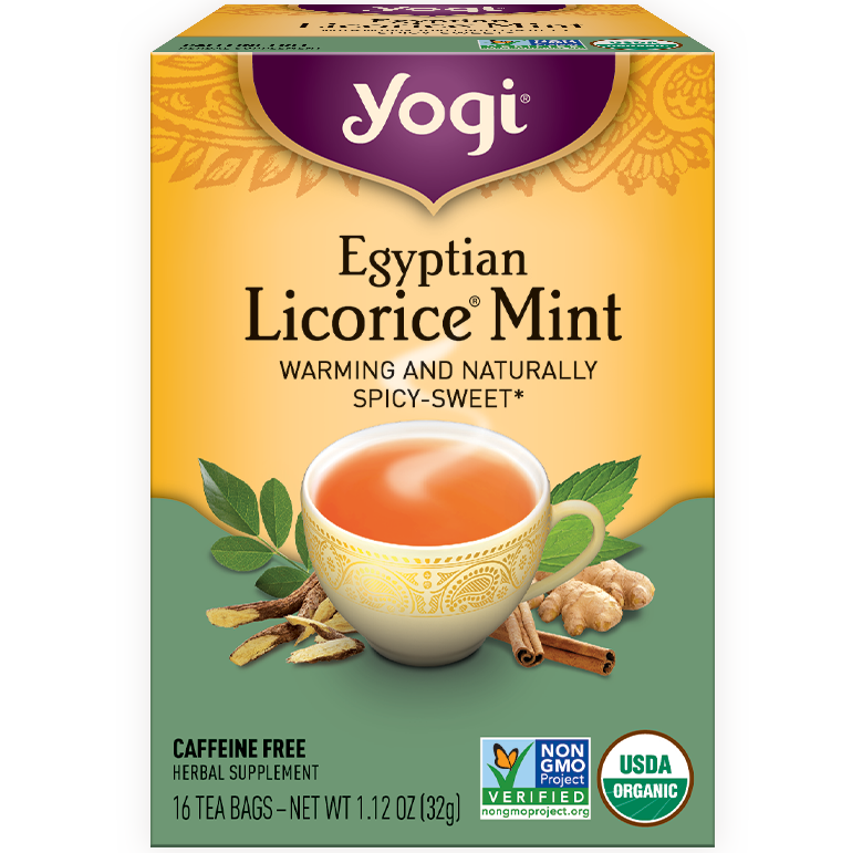 YOGI - HERBAL TEA CAFFEINE FREE - NON GMO - VEGAN - (Egyptian | Licorice Mint) - 16 Tea Bags