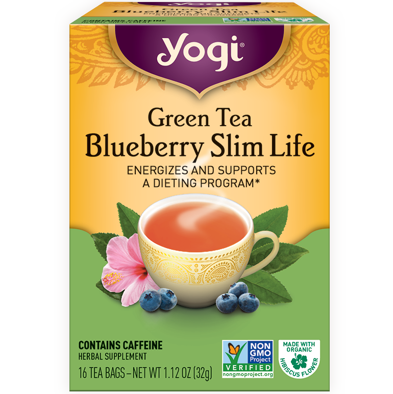 YOGI - HERBAL TEA CAFFEINE FREE - NON GMO - VEGAN - (Green Tea | Blueberry Slim Life) - 16 Tea Bags