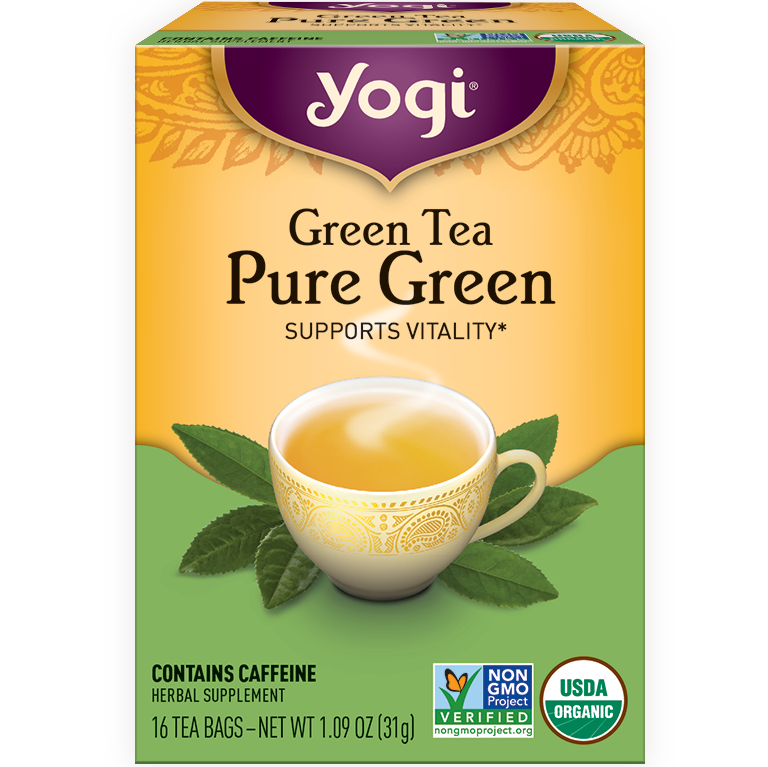 YOGI - HERBAL TEA CAFFEINE FREE - NON GMO - VEGAN - (Green Tea | Pure Green) - 16 Tea Bags