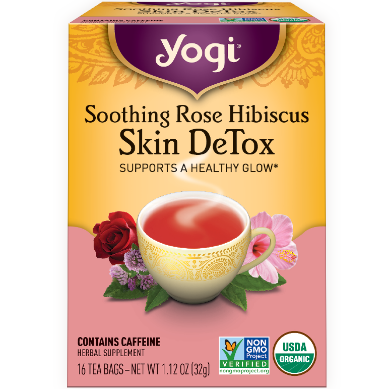 YOGI - HERBAL TEA CAFFEINE FREE - NON GMO - VEGAN - (Soothing Rose Hibiscus | Skin Detox) - 16 Bags