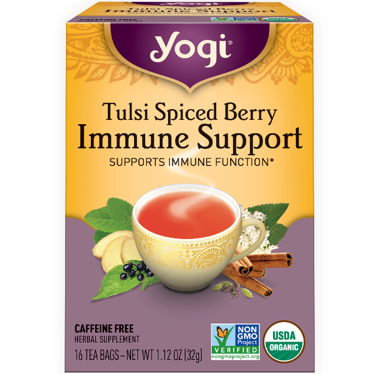 YOGI - HERBAL TEA CAFFEINE FREE - NON GMO - VEGAN - (Tulsi Spiced Berry | Immune Support) - 16 Tea B