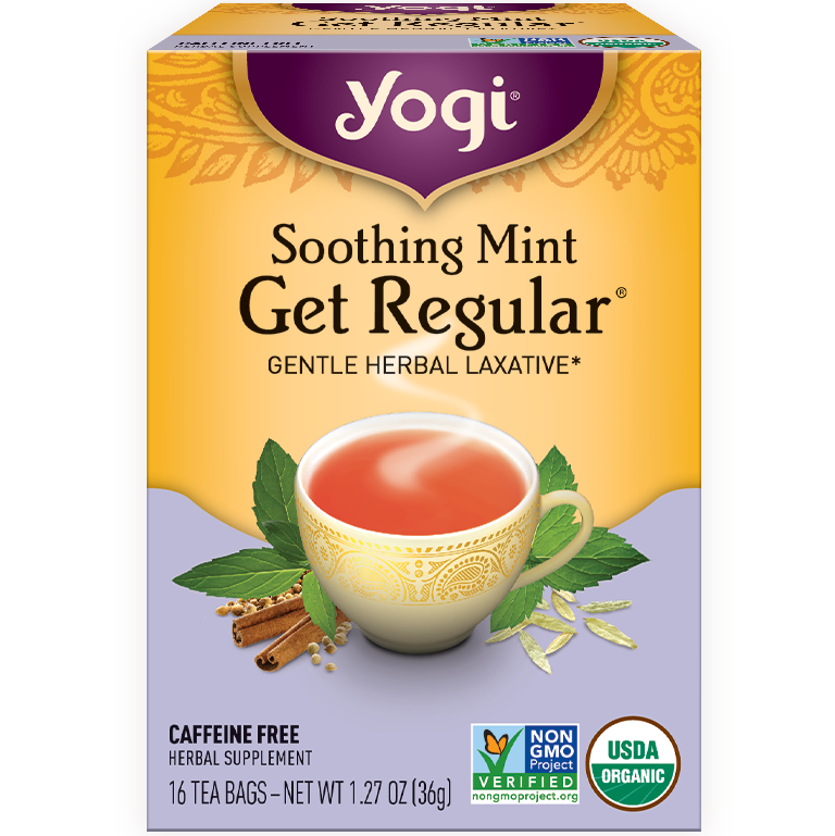YOGI - HERBAL TEA CAFFEINE FREE - NON GMO - VEGAN - (Soothing Mint Get Regular) - 16 Tea Bags