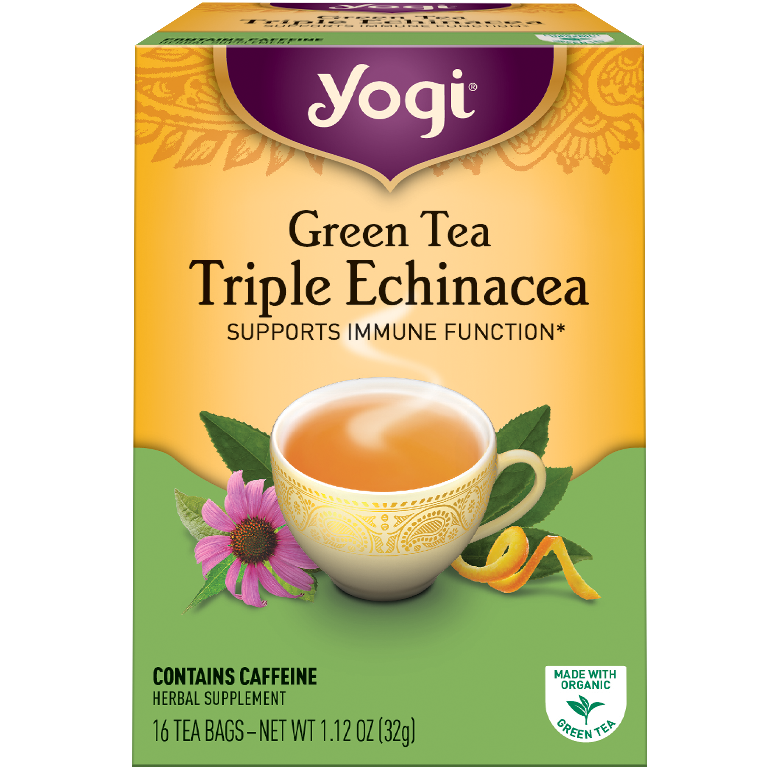 YOGI - HERBAL TEA CAFFEINE FREE - VEGAN - (Green Tea | Triple Echinacea) - 16 Tea Bags