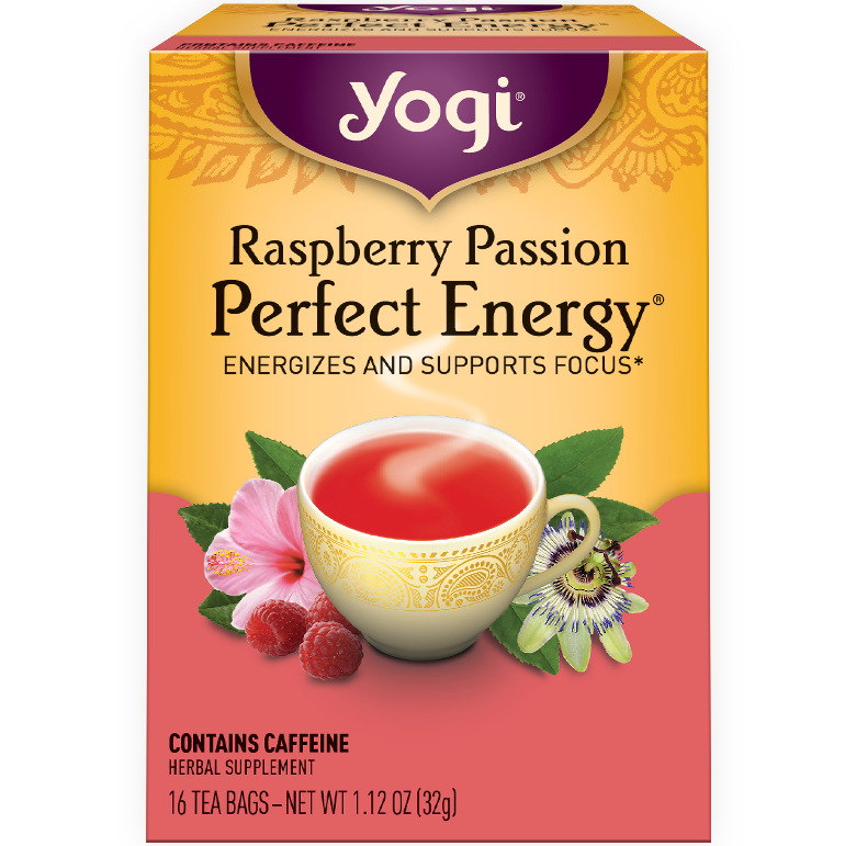 YOGI - HERBAL TEA CAFFEINE FREE - VEGAN - (Raspberry Passion | Perfect Energy) - 16 Tea Bags