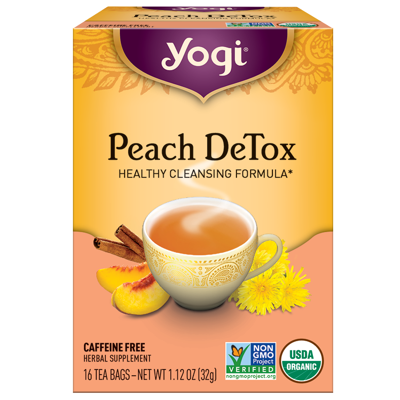 YOGI - HERBAL TEA CAFFEINE FREE - NON GMO - (Peach Detox) - 16 Tea Bags