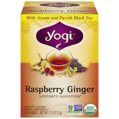 YOGI - HERBAL TEA CAFFEINE FREE - NON GMO - (Raspberry Ginger) - 16 Tea Bags